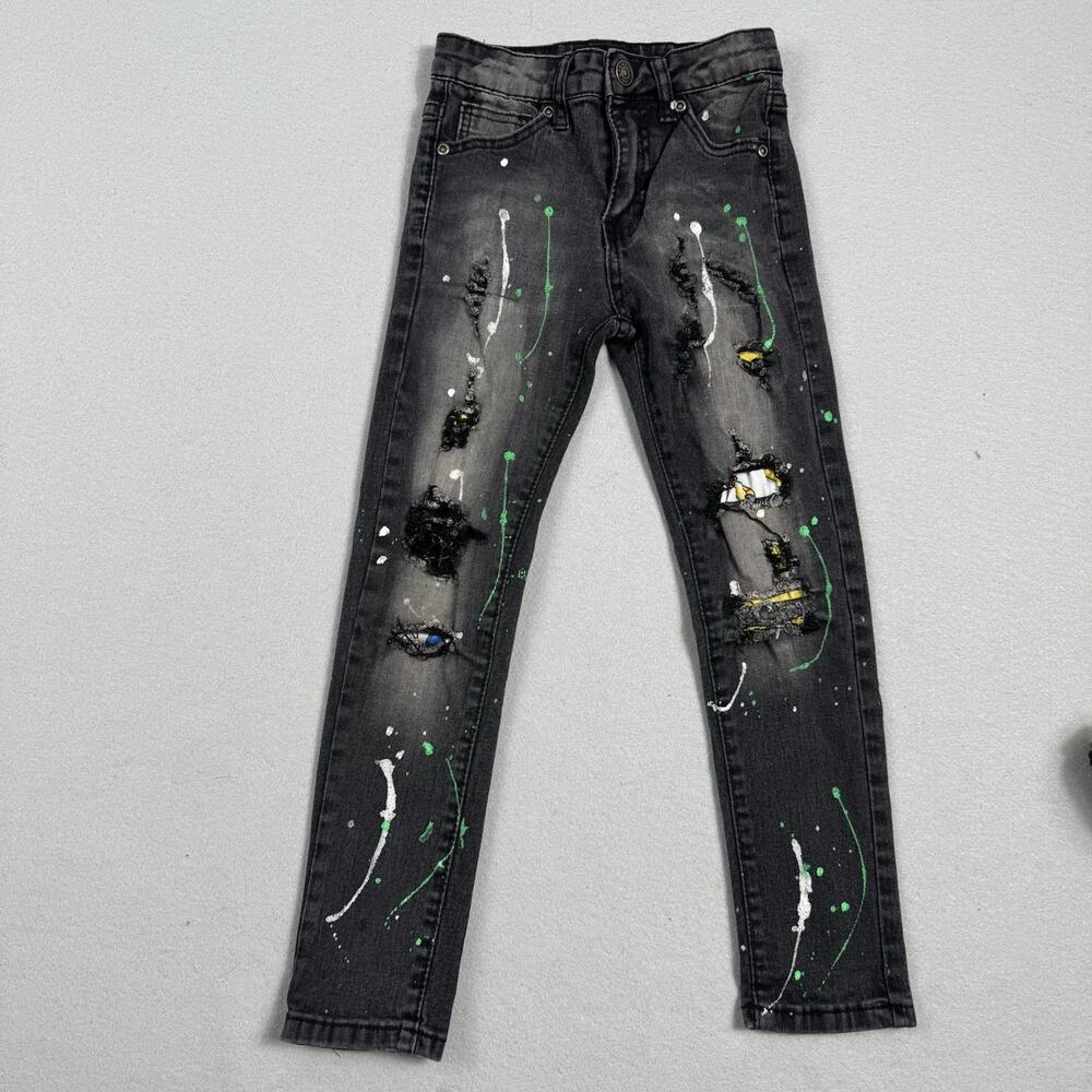 Waimea Paint Splatter Black Distressed Denim Skinny Fit Jeans Boys Size 5